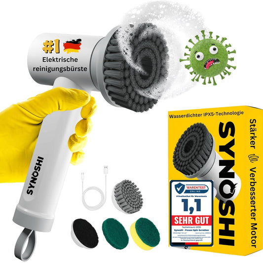 SYNOSHI | Elektrische Reinigungsbürste, Power Spin Scrubber, Reinigungsgerät mit 3 Sustauschbaren Reinigungsköpfen, Drehschrubber 2 Geschwindigkeiten. Schrubber Für Badezimmern, Duschen, Fliesen
