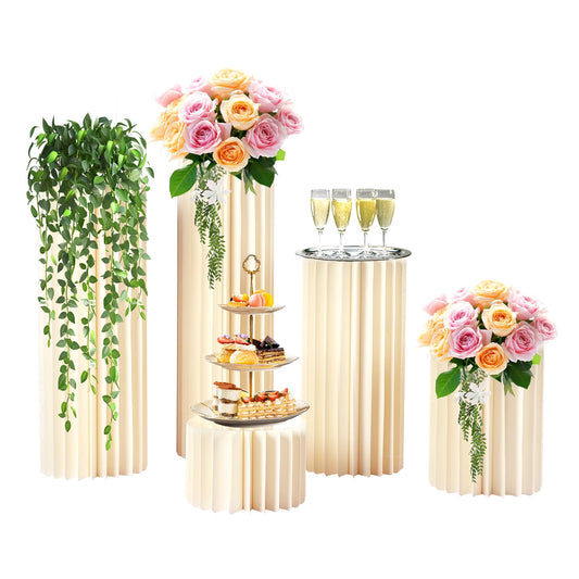 MINRS 5 Stücken Hochzeit Karton Blumensäule Vasen Faltbarer Tafelaufsatz aus Karton, Säulen-Display mit Acryldeckel, Faltbarer Blumenständer Dekosäule für Hochzeit, Party, Garten