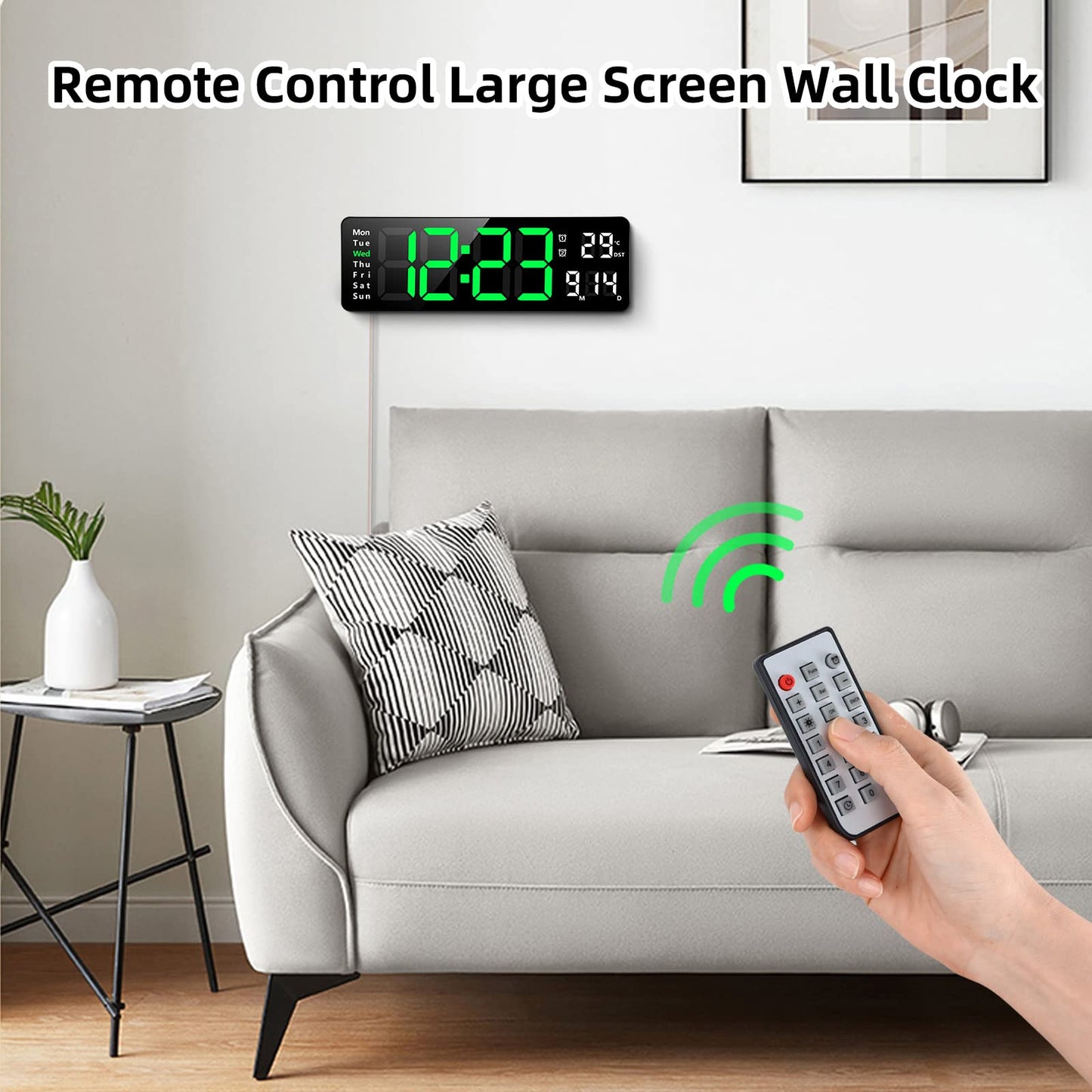 Fuloon Wanduhr Digital, LED Wanduhr mit 13-Zoll-Großdisplay, Digital Wecker mit Fernbedienung, Timing- und Countdown, Tischuhr Digital mit Datum, Woche, Temperatur für Schlafzimmer, Wohnzimmer