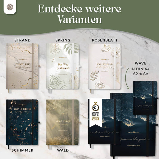 Lebenskompass Kalender 2025 Buchkalender A5 "STRAND" - Schöner Wochenplaner 2025 & Terminkalender 2025 - stabiles Hardcover mit edler Folienprägung