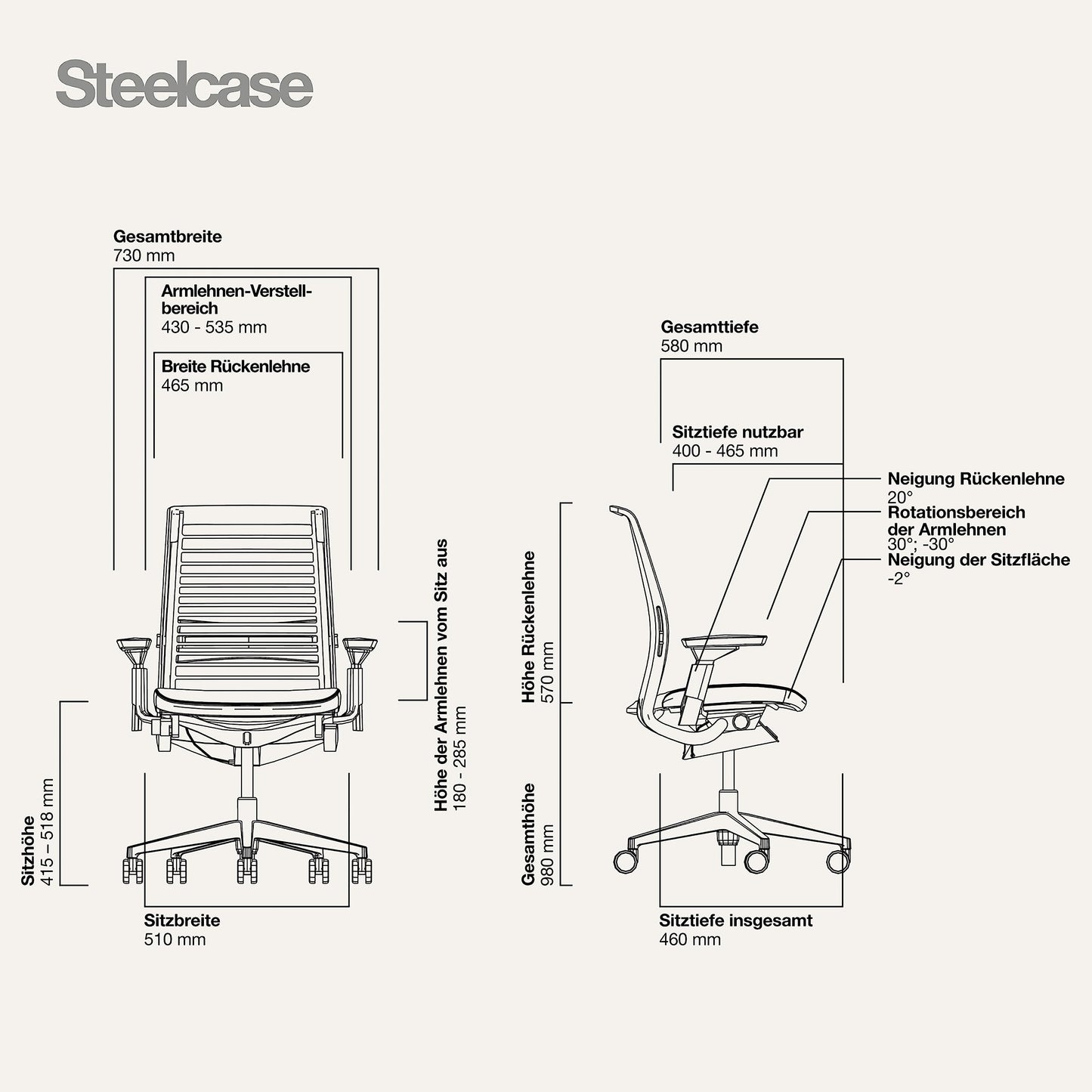 Steelcase Think Ergonomischer Bürostuhl mit LiveBack Lumbalstütze, 4D-Armlehnen, nachhaltigem Design Onyx