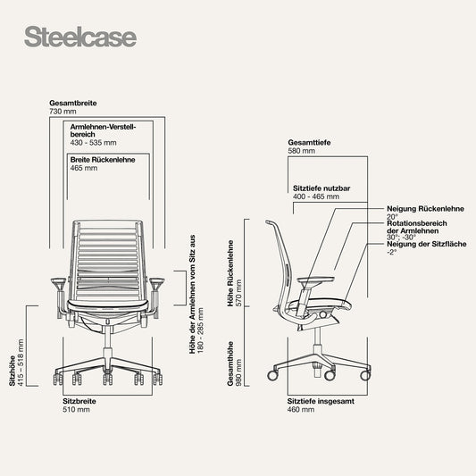 Steelcase Think Ergonomischer Bürostuhl mit LiveBack Lumbalstütze, 4D-Armlehnen, nachhaltigem Design Onyx
