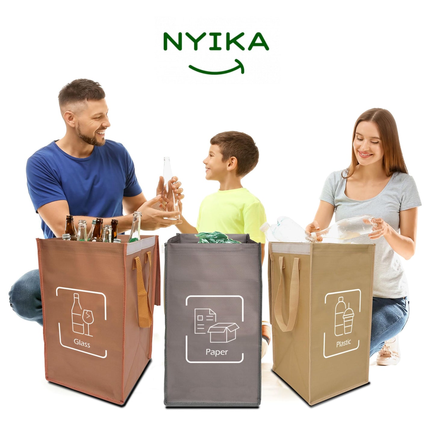 NYIKA Recycling System - Altglas Sammelbehälter - Pfandflaschen Aufbewahrung - Leergut Sammelbehälter - Mülltrennsystem 3fach - Mülltrennsystem - Altpapier Sammler (Cake)