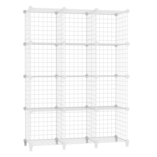AWTATOS Regal 12 Regal Drahtwürfel Stapelbarer Regal Würfel DIY Metallgitter Regal Würfelbuchregal Würfelregal Mit Türen Für Wohnzimmer, Schlafzimmer, Bad Weiß USCIH12WE