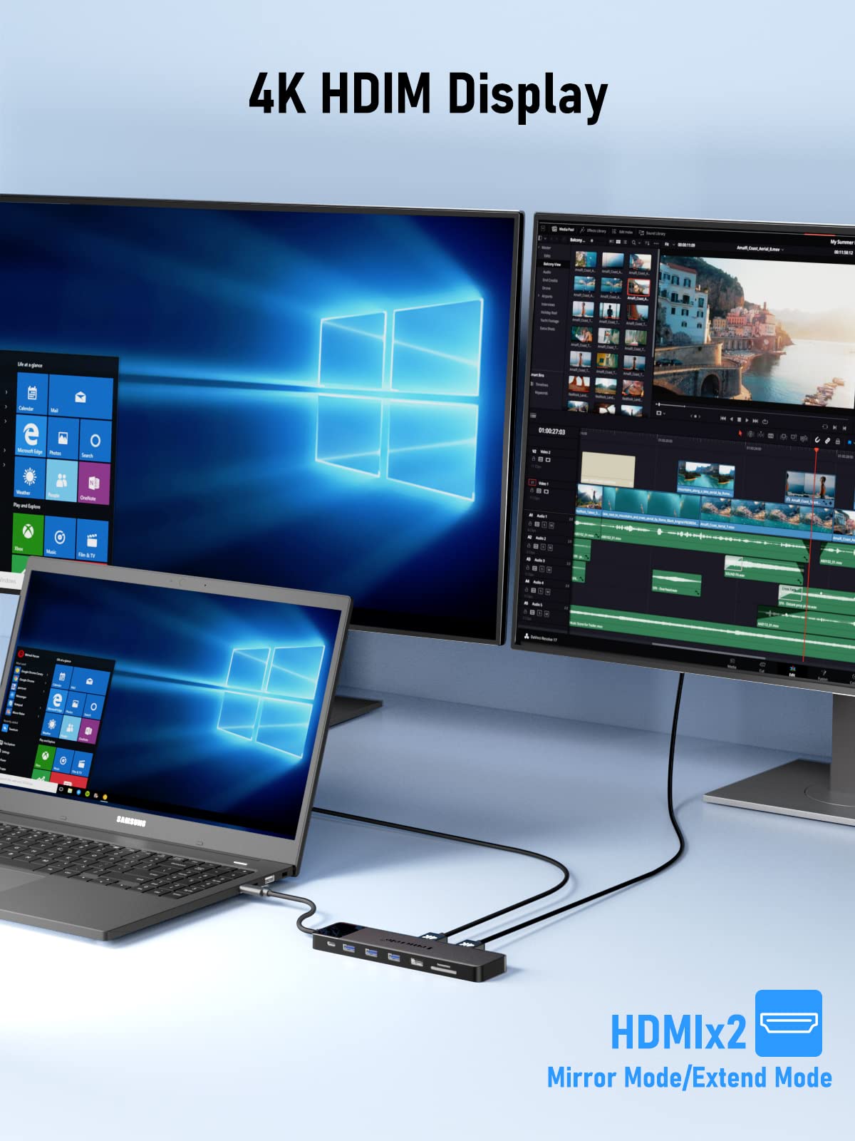 2024 Upgrade Docking Station USB C Hub 3*Display- 14 in 1, Lemorele USB C Dock 2 HDMI Adapter 4K, 3 USB 3.0, 2 USB 2.0, VGA, Type-C 3.0, PD 100W, Audio, SD/TF, für Windows, MacBook, Dell