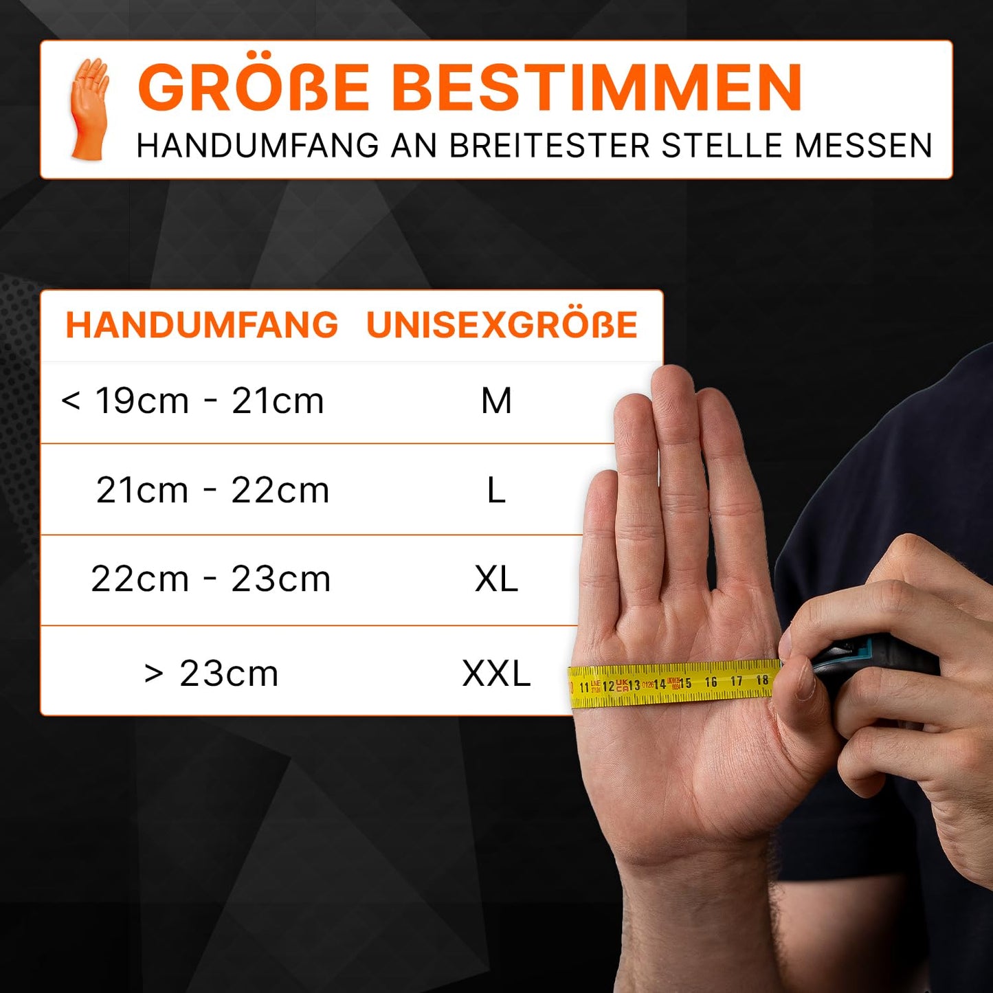 PROGRIP Einweghandschuhe Diamant Grip, Orange, Einmalhandschuhe Extra Stark, Nitrilhandschuhe Gr. M, 2x dicker, Handschuhe Einweg, Arbeitshandschuhe für Werkstatt & Montage, 50 Stk/Box