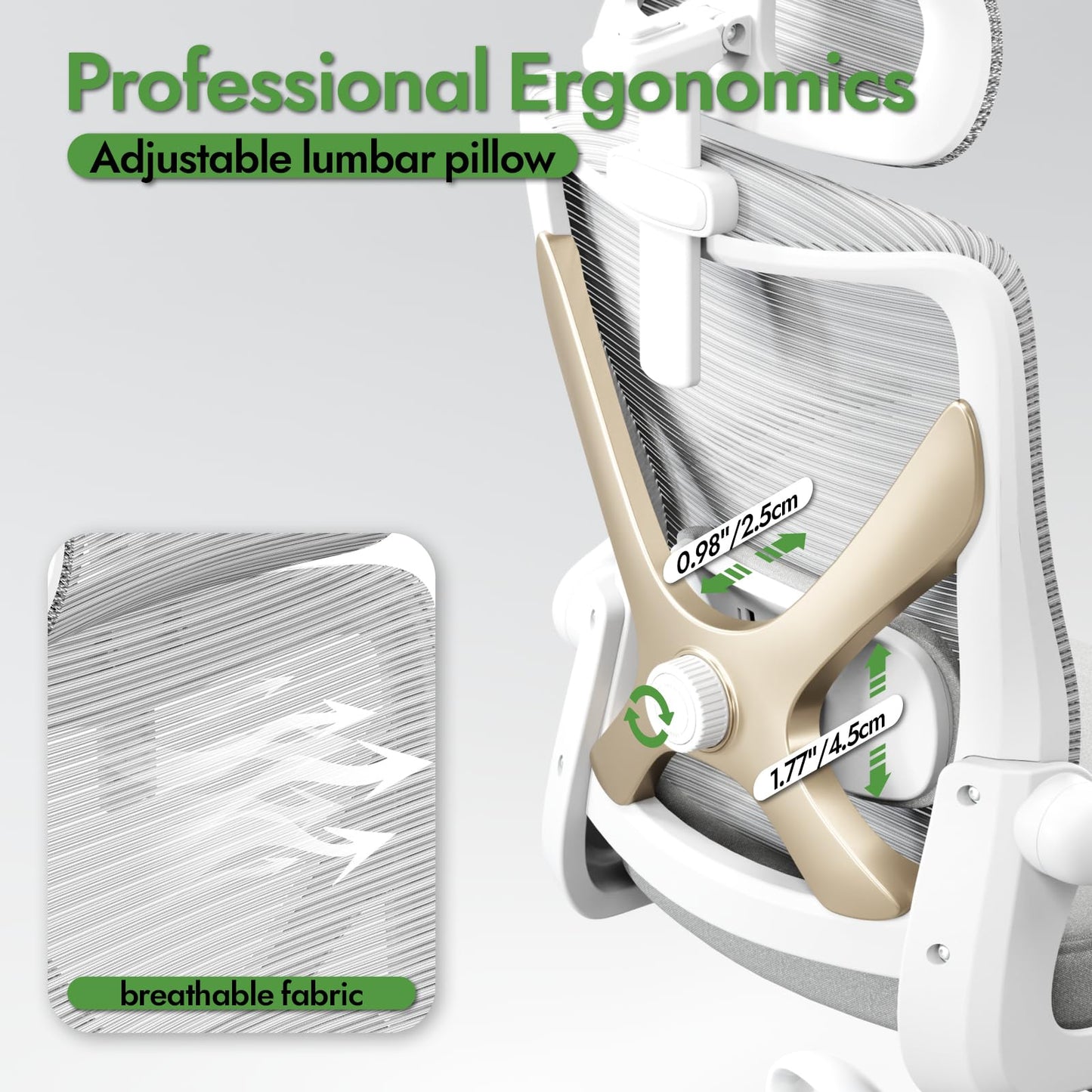 TRALT Ergonomischer Bürostuhl - X-förmiger Computerstuhl, Gaming-Stuhl, Bürostuhl mit Lendenwirbelstütze, Mesh-Bürostuhl mit Kopfstütze, (Grau Gold)