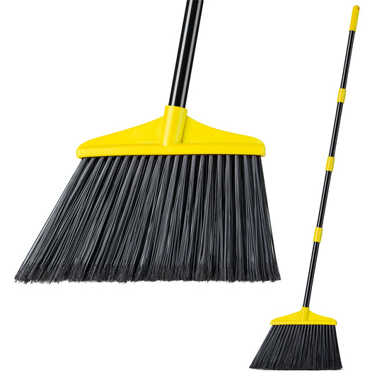 Lifewit Außen/Innen Besen für schwere Aufgaben, Kommerzieller Besen mit 1,35m langem ausziehbarem Stiel, Haushaltswinkel-Eckbesen für Terrasse, Garage, Oberdeck, Lobby, Hof, Gelb