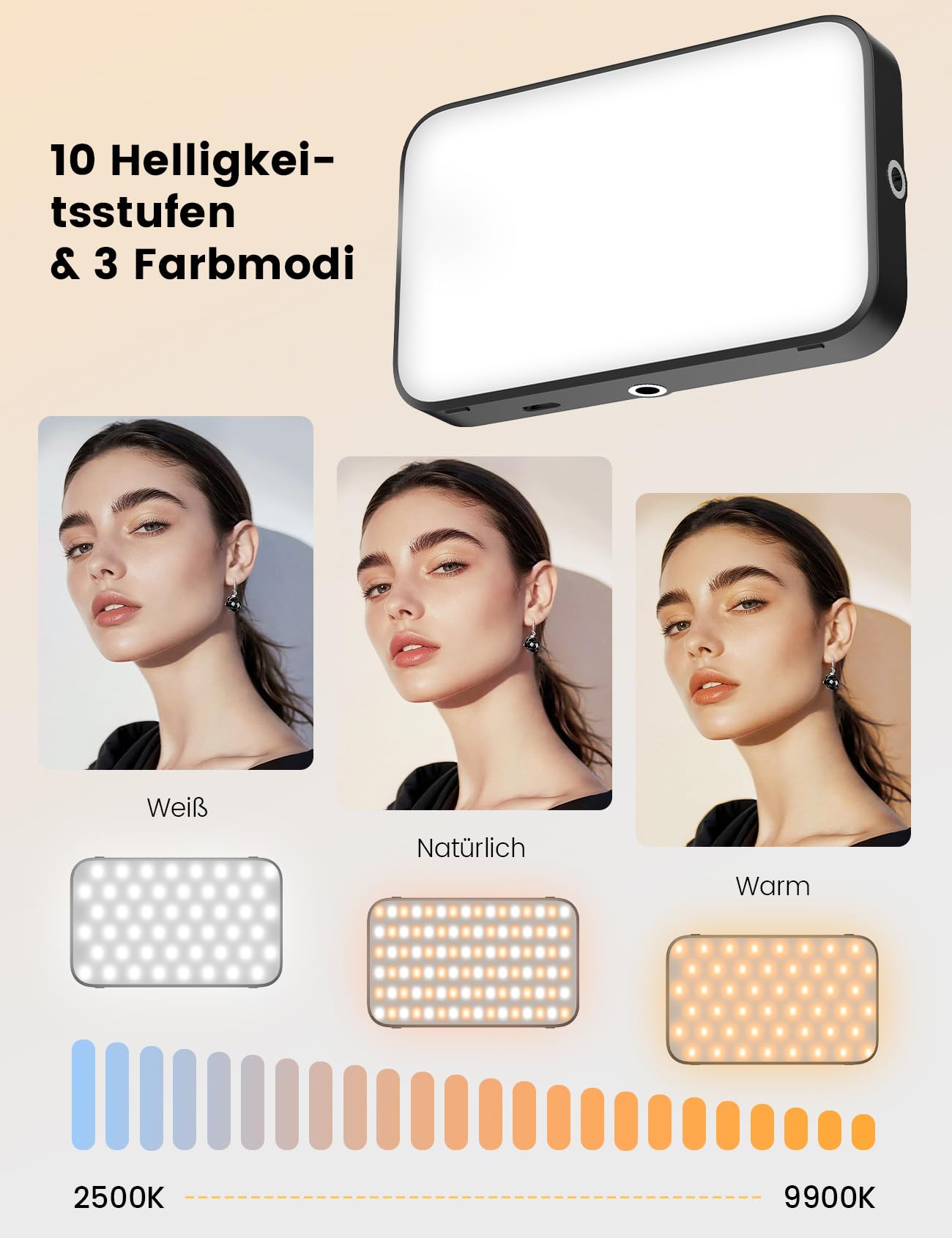 ANXRE Selfie Licht mit Soft-Diffusor & integriertem Ständer – Wiederaufladbares Clip-Fill-Licht mit 96 LEDs, geeignet für Handy, iPhone, Kamera und Laptop, für Make-up, TikTok, Vlogs und Videoanrufe