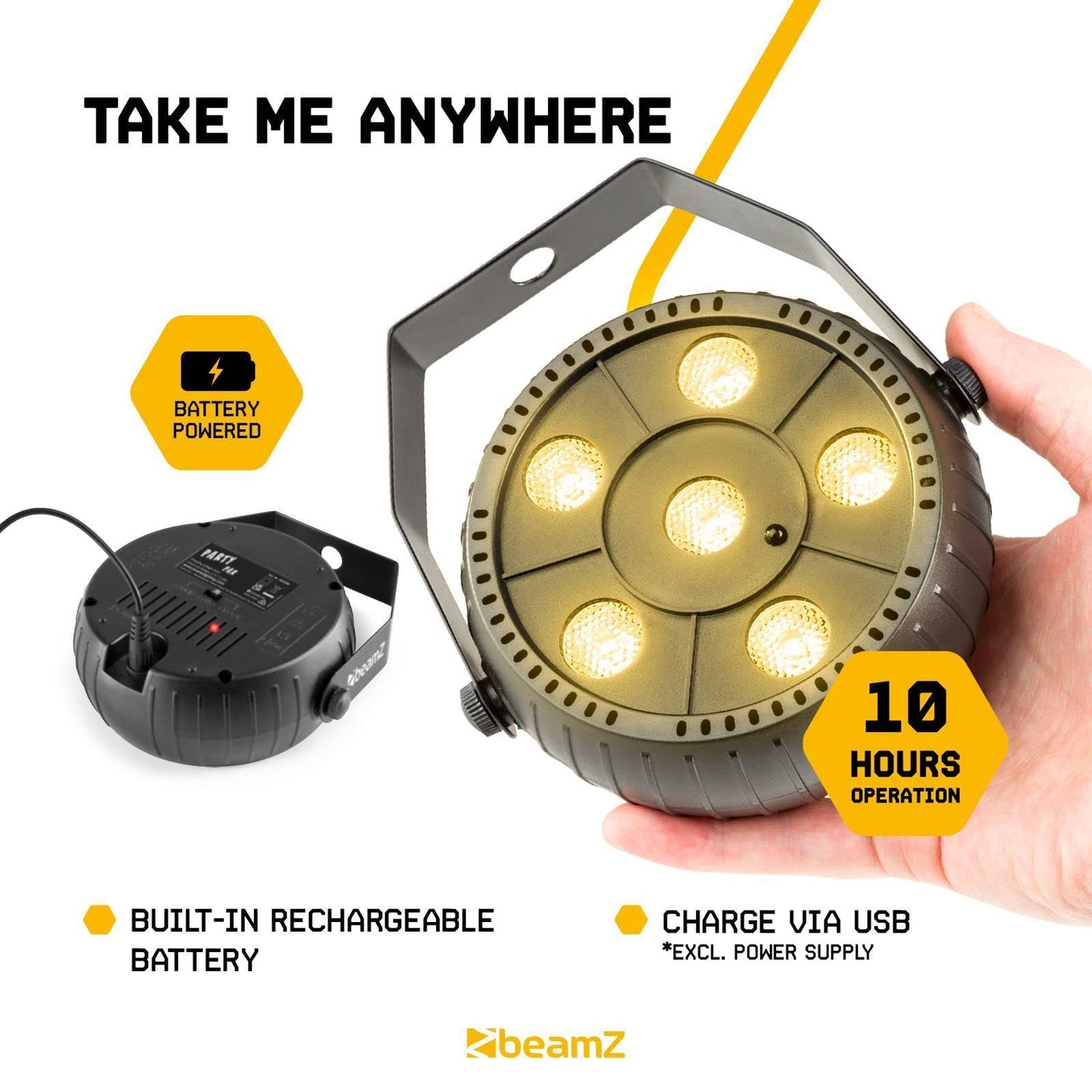 BeamZ PLP10 Akku LED PAR mit 6 LEDs 2 Watt - 4 Stück RGB LED PAR Scheinwerfer Stroboskop, Auto- und Soundmodus, Fernbedienung, Discolicht Partylicht Spotlight, Bühnenbeleuchtung, Effektstrahler