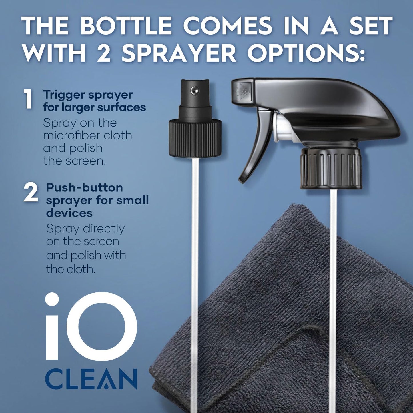 iO Clean Bildschirmreiniger Spray (16oz - 473ml) – Bestes großes Reinigungsset für LCD-LED-OLED-Fernseher, Smartphone, iPad, Laptop, Touchscreen, Computermonitor, andere Geräte – Mikrofasertüche