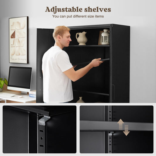 Aktenschrank Aufbewahrungsschrank mit Schloss Stahlschrank Stahlspind Mehrzweckschrank Metallschrank mit 2 Türen für Büro Haus Garage Fitnessstudio Schule 170X78X39cm Schwarz