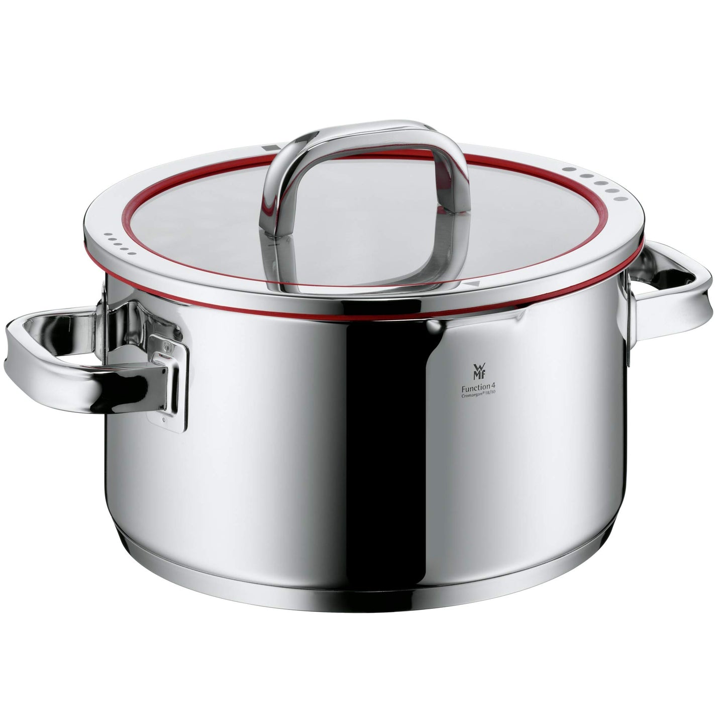 WMF Function 4 Topfset Induktion 4-teilig, Cromargan Edelstahl poliert, Glasdeckel mit 4 Abgießfunktionen, Induktionstöpfe, Innenskalierung