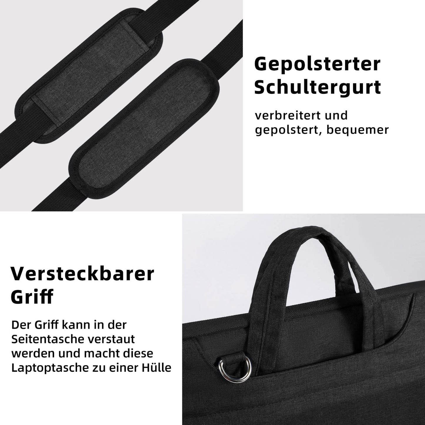 Voova Laptoptasche Tasche 15 15,6 16 Zoll Notebook Schultertasche Umhängetasche Tragetasche Notebooktasche leicht mit Versteckbarer Griff für Laptop 15.6 Schwarz