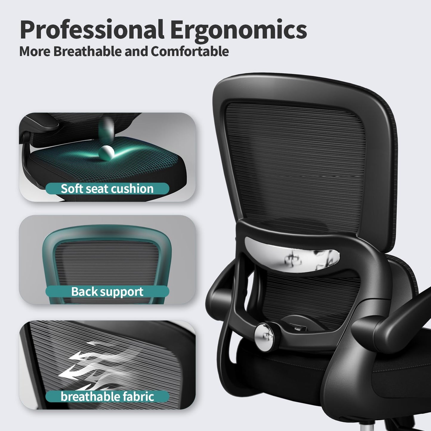 TRALT Bürostuhl Schreibtischstühle Mesh Computer Schreibtischstuhl mit Rollen Ergonomischer Bürostuhl Höhenverstellbar Drehstuhl Arbeitsstuhl (Schwarz)