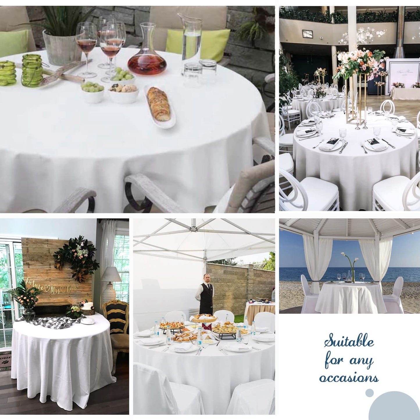 8 Packungen Premium-runde Tischdecke, 305 cm, weiße Polyester-Tischdecke, waschbar, Tischdecken aus Polyesterstoff, Tischdecke für Hochzeit, Party, Bankett, Buffet, Urlaub, Abendessen (weiß, 305 cm)