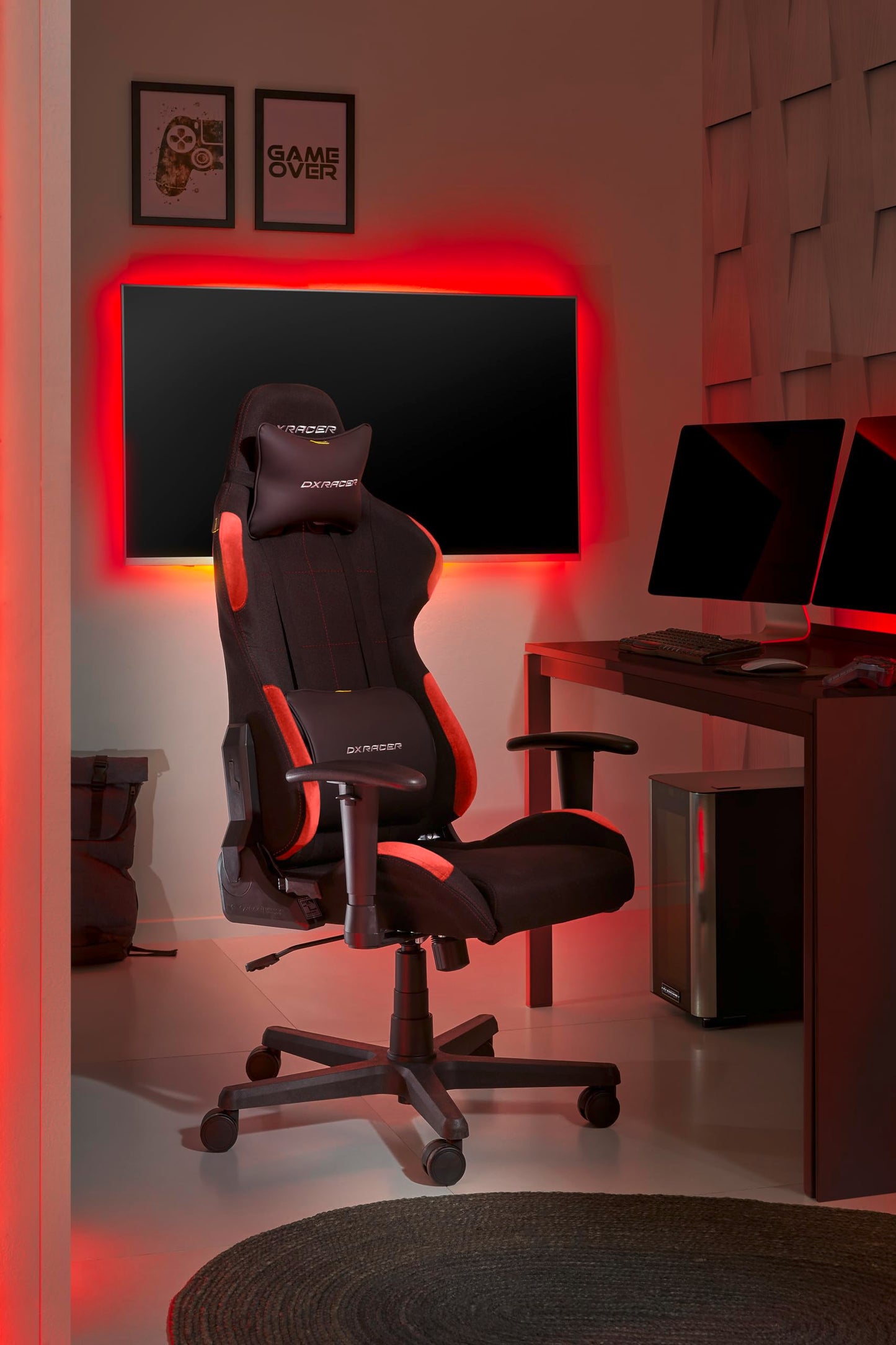 Robas Lund DX Racer 1.2 FD01 /NR -NEW- Gaming-/ Büro-/ Schreibtischstuhl, mit Wippfunktion Gaming Stuhl Höhenverstellbarer Drehstuhl PC Stuhl Ergonomischer Chefsessel, schwarz-rot