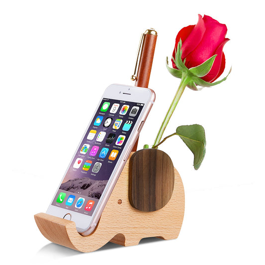 AhfuLife Holz Elefanten Stifthalter mit Handy Halter Schreibtisch Organizer, Schreibtisch dekoration Multifunktionaler Handyhalter, Geschenk für Valentinstag, Geburtstag, Muttertag, Weihnachtstag