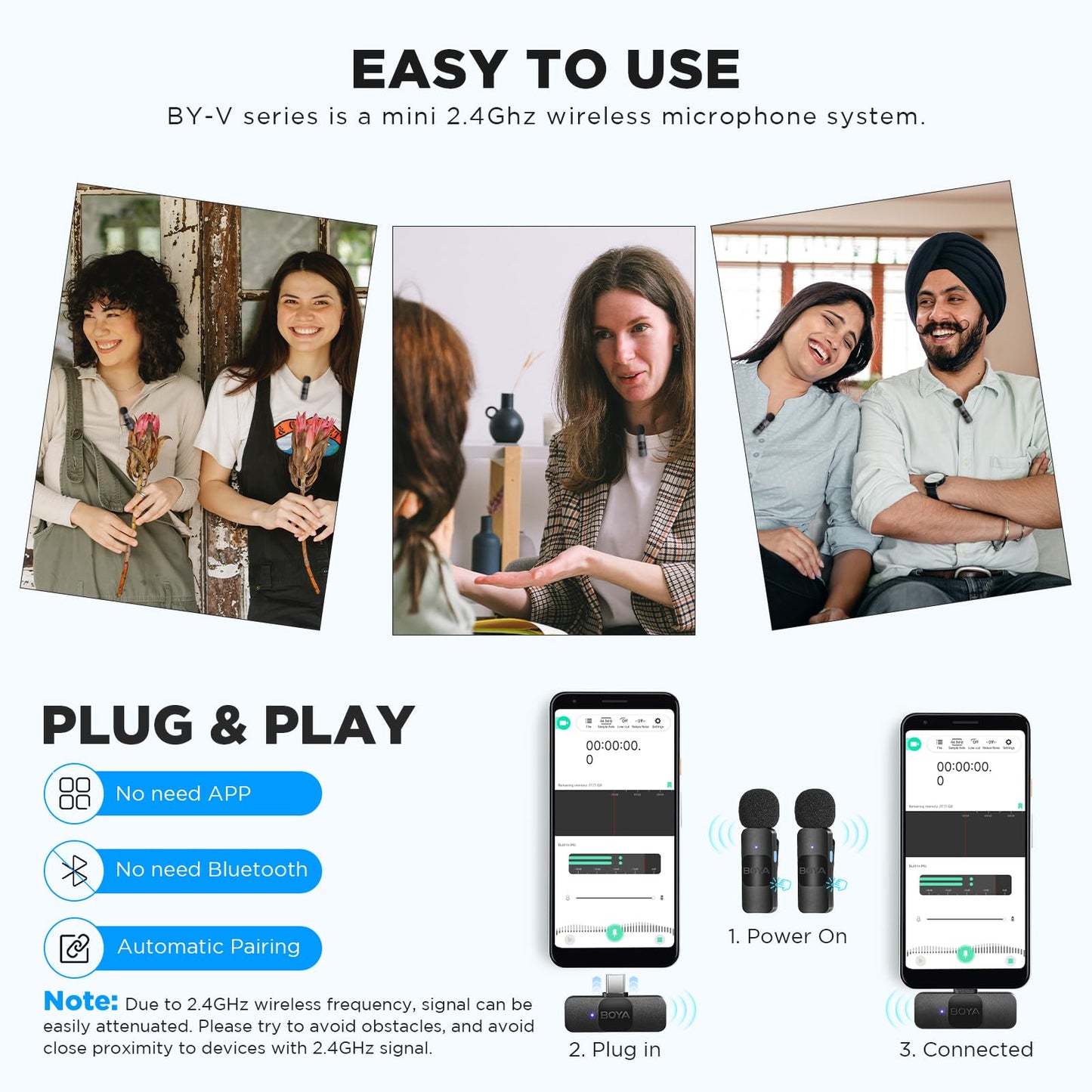 BOYA BY-V20 USB-C kabelloses Mikrofon, Mini-Ansteckmikrofon mit Geräuschunterdrückung, kompatibel mit Android/Typ-C-Smartphone, Laptop für YouTube, Podcast, Facebook, Vlogging Aufnahmen