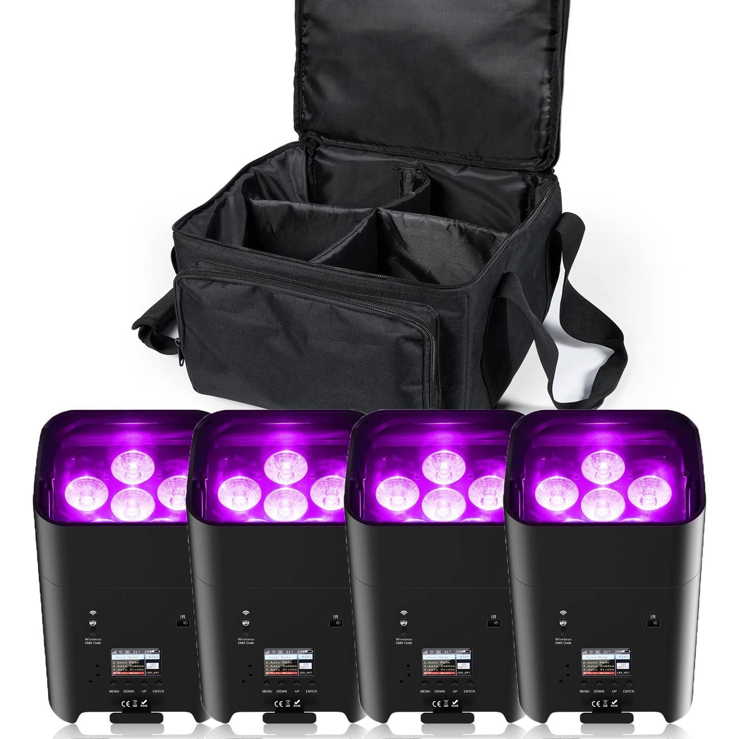 UKing 4er 108W RGBWA+UV Akku LED Par Scheinwerfer Wiederaufladbarer mit Tasche und Fernbedienung, APP/DMX partylicht Bühnenlicht für DJ disco Bar KTV Hochzeit