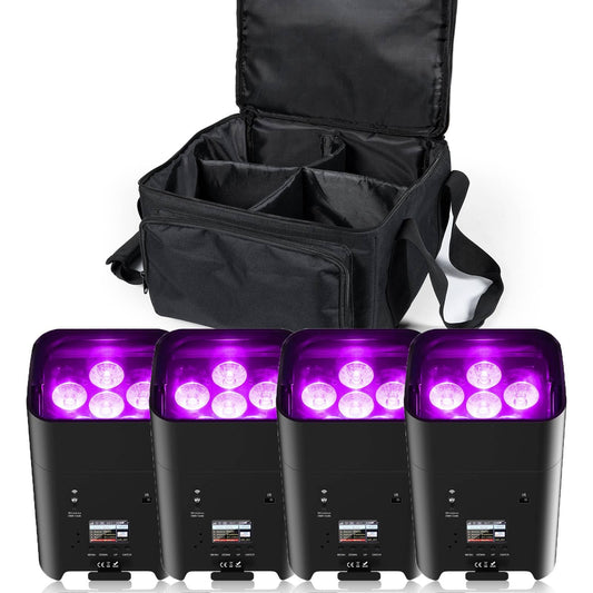 UKing 4er 108W RGBWA+UV Akku LED Par Scheinwerfer Wiederaufladbarer mit Tasche und Fernbedienung, APP/DMX partylicht Bühnenlicht für DJ disco Bar KTV Hochzeit