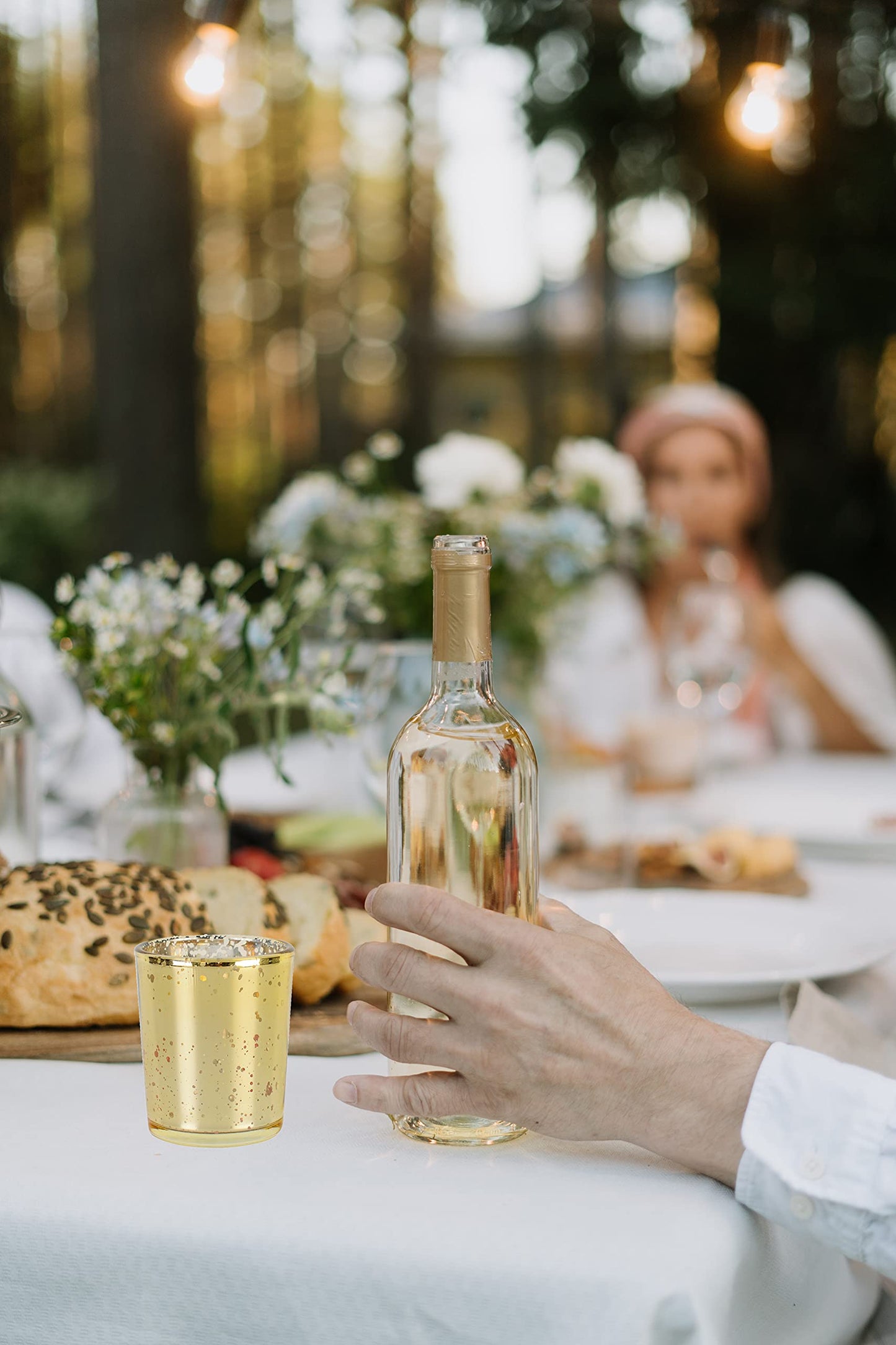 Gold Teelichtgläser 12er Set, Gefleckt Teelichthalter Glas, Votivkerzenhalter, Perfekte Tafelaufsätze für Hochzeit Part Heimdekoration
