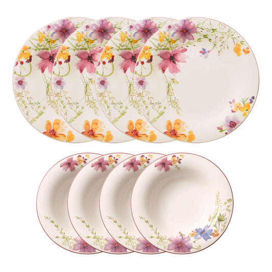 Villeroy und Boch - Mariefleur Basic Tafel-Set, 8 tlg., Premium Porzellan, spülmaschinen-, mikrowellengeeignet, weiß/bunt