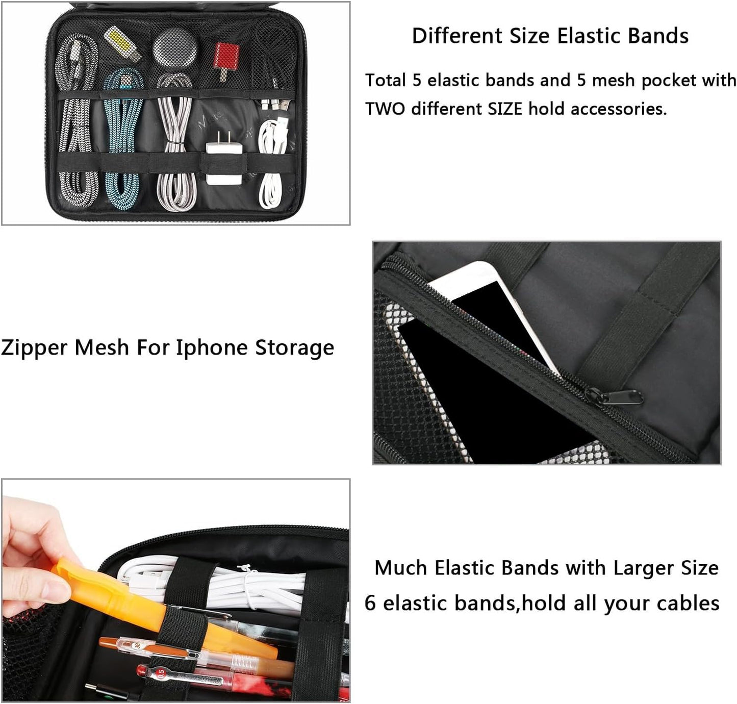 MATEIN Kabel Organizer Tasche, GroßE Kabeltasche Organizer Tech Pouch, Wasserabweisend Elektronik Tasche Cable Organizer Travel Bag für IPAD, Ladegerät, Powerbank, Schwarz