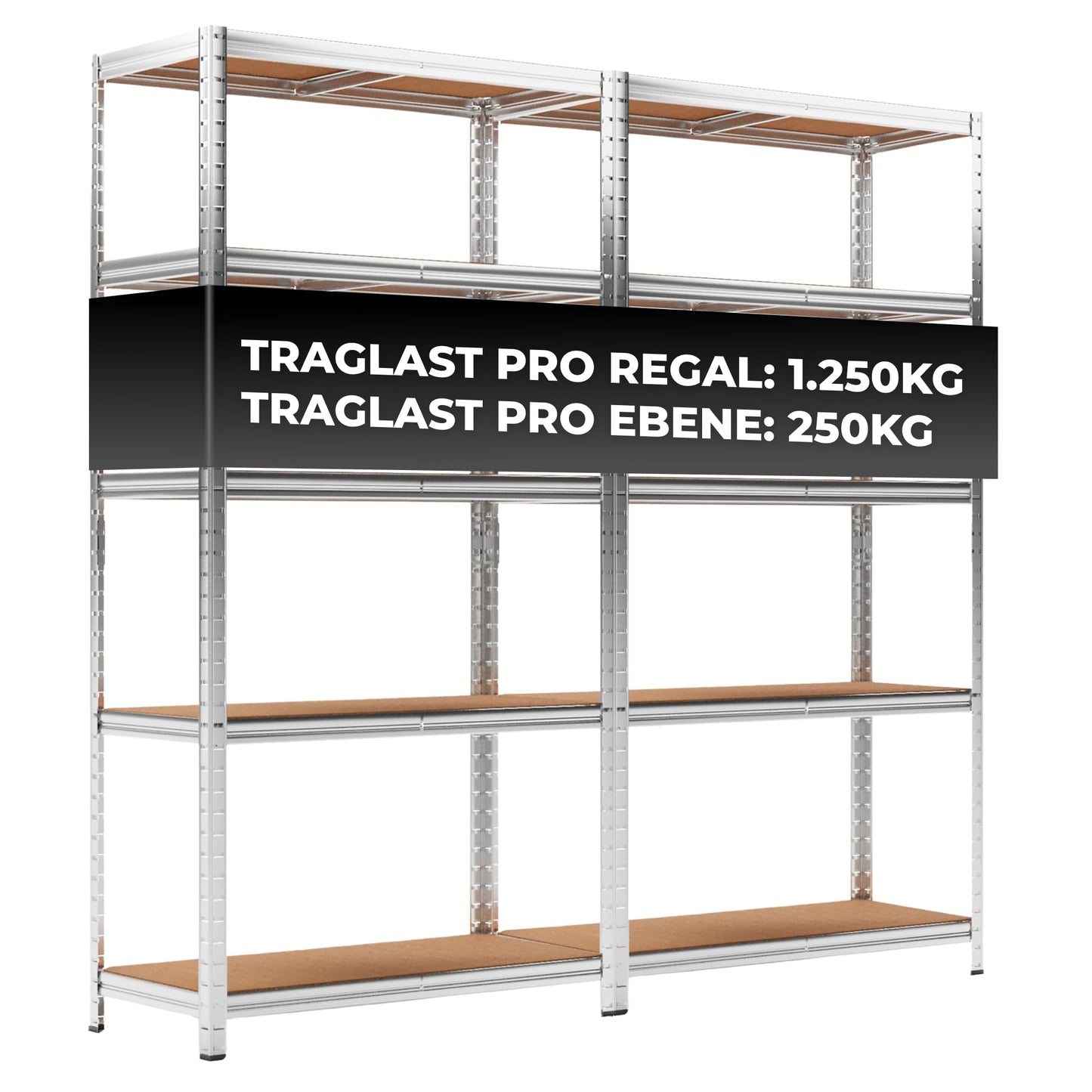 ALL Premium Schwerlastregal 2er-Set 180x90x40cm Silber – Bis 1250 kg belastbar, höhenverstellbar, Stecksystem, ideal für Lager, Garage & Keller