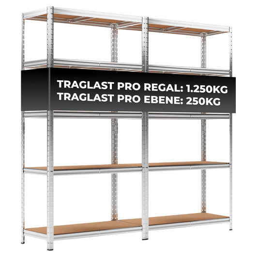 Metallregal in Silber mit fünf MDF-Böden, 180x90x40 cm, stabil und kombinierbar, ideal für Keller, Garage oder Werkstatt