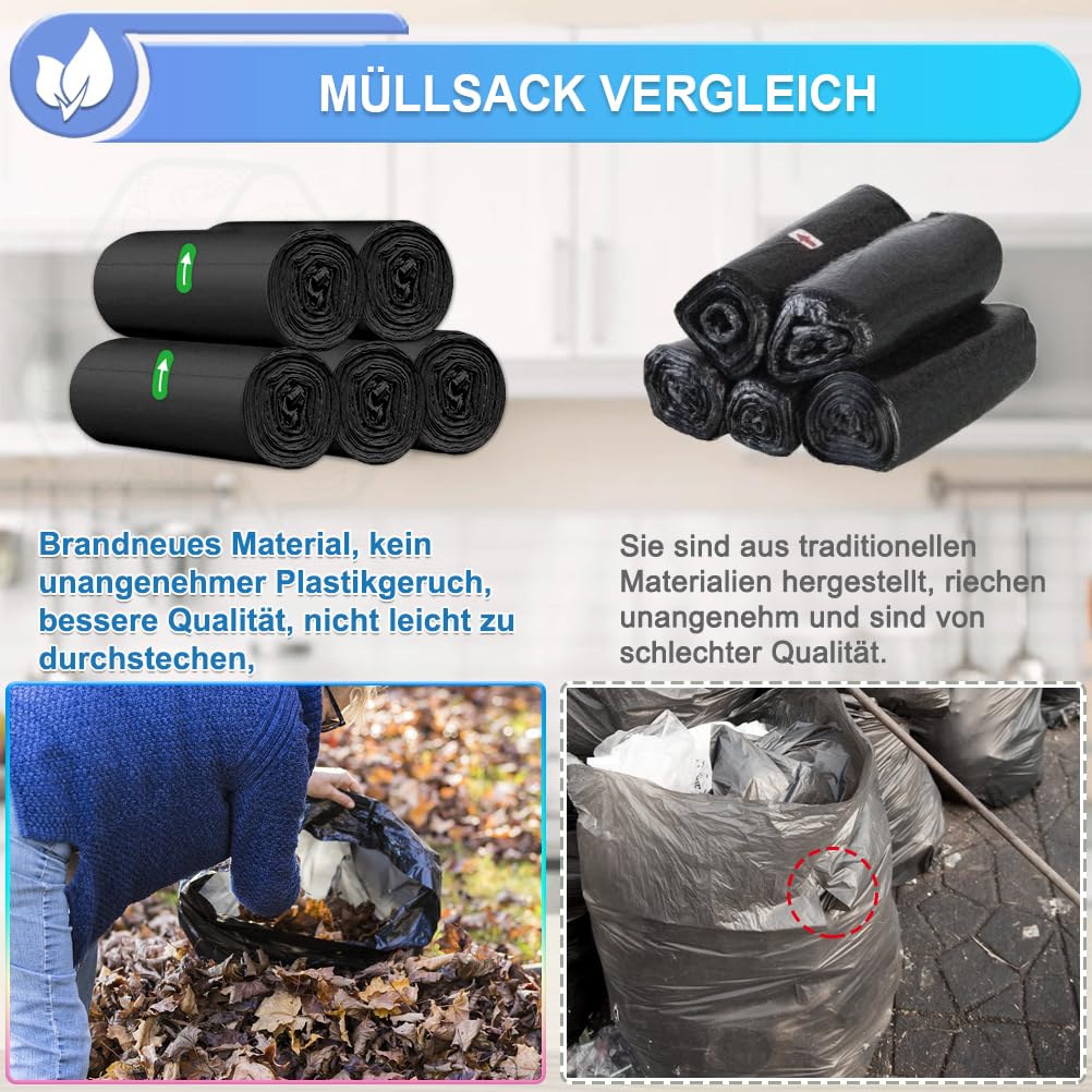 XUXRUS Müllbeutel 15L Müllsäcke Schwarze Mülltüten Kleine Reißfest Abfallbeutel Geeignet für Badezimmer,Toiletten und Küchen,120 Stück
