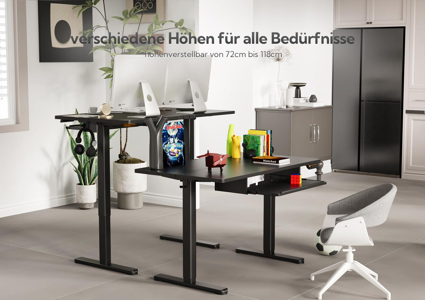 Claiks Schreibtisch Höhenverstellbar Elektrisch mit Tastaturablage, 120 x 60 cm Elektrischer Schreibtisch,Höhenverstellbarer Computertisch mit Memoryfunktion,Standing Desk,Schwarz