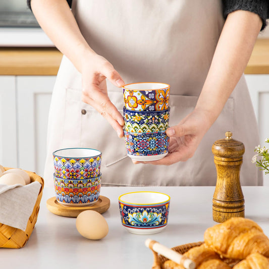vancasso Serie SIMI, Souffle Förmchen zum Backen 6er Set, 120ml Creme Brulee Schälchen, Souffleeförmchen Backofenfest, Ofenfeste Creme Brulee Schalen, Vibrant Bohemian Mini Auflaufform