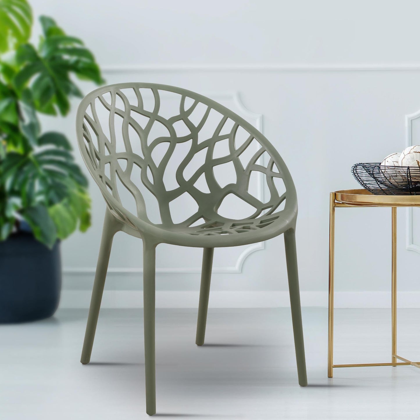 CLP 2er Set Gartenstühle Hope Kunststoff I Stapelstühle wetterfest und UV-beständig I Outdoorstühle pflegeleicht I Sessel für draußen, Farbe:Oliv