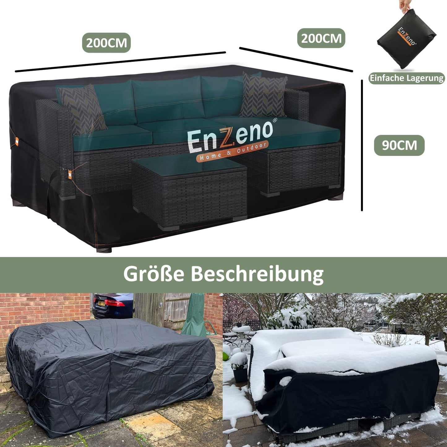 Enzeno Loungemöbel Abdeckung 200x200cm, Wasserdicht Abdeckplane Gartenmöbel, Lounge für L-Form, Gartenlounge Abdeckhauben für Tische und Stühle, Winterfest Möbelsets