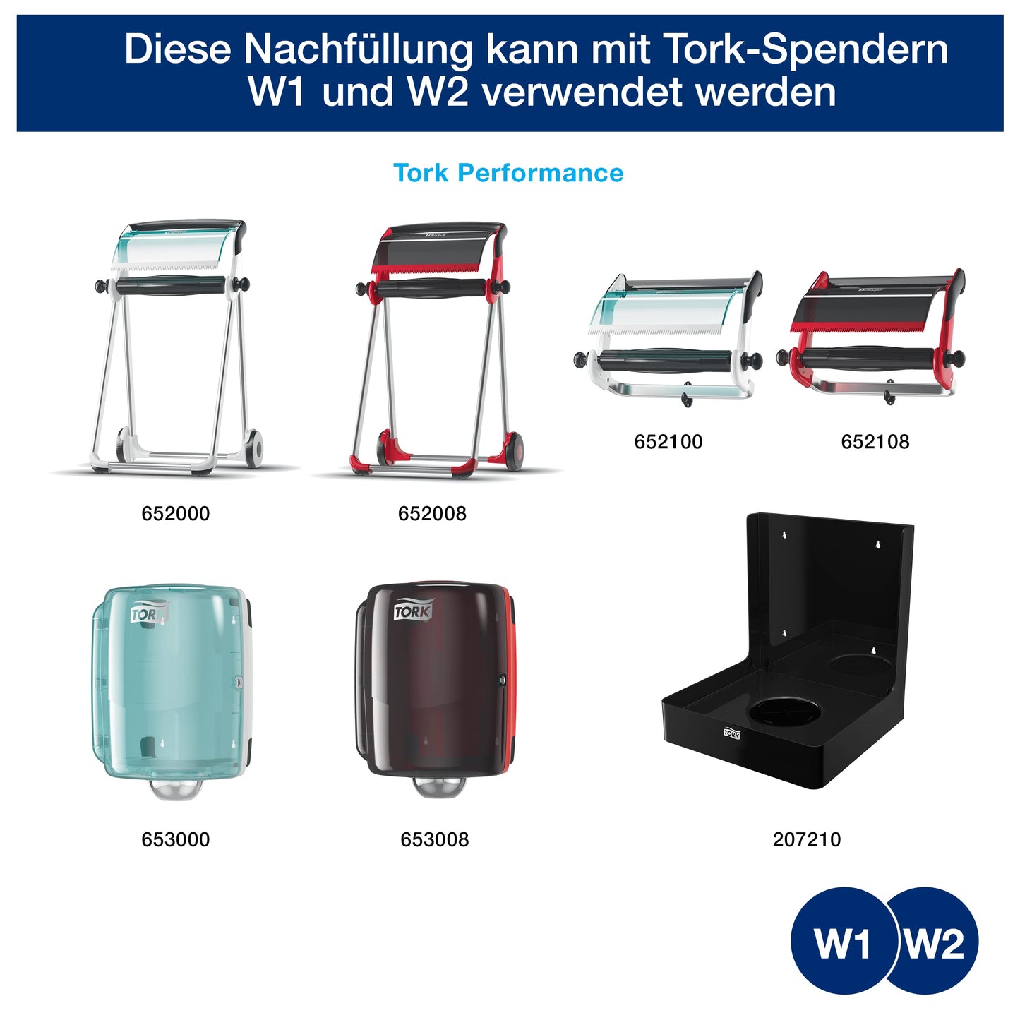 Tork 130052 Starke Mehrzweck Papiertücher für W1/W2 Systeme / 2-lagiges saugfähiges Papier in Blau / 2 x 255m