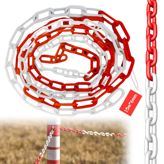 Absperrkette Kunststoffkette Absperrung 15 Meter x 6mm Absperrkette Rot Weiß Kunststoff Warnkette Plastikkette Kunststoff-Gliederkette für Warnsicherheit Parkplatz Absperren