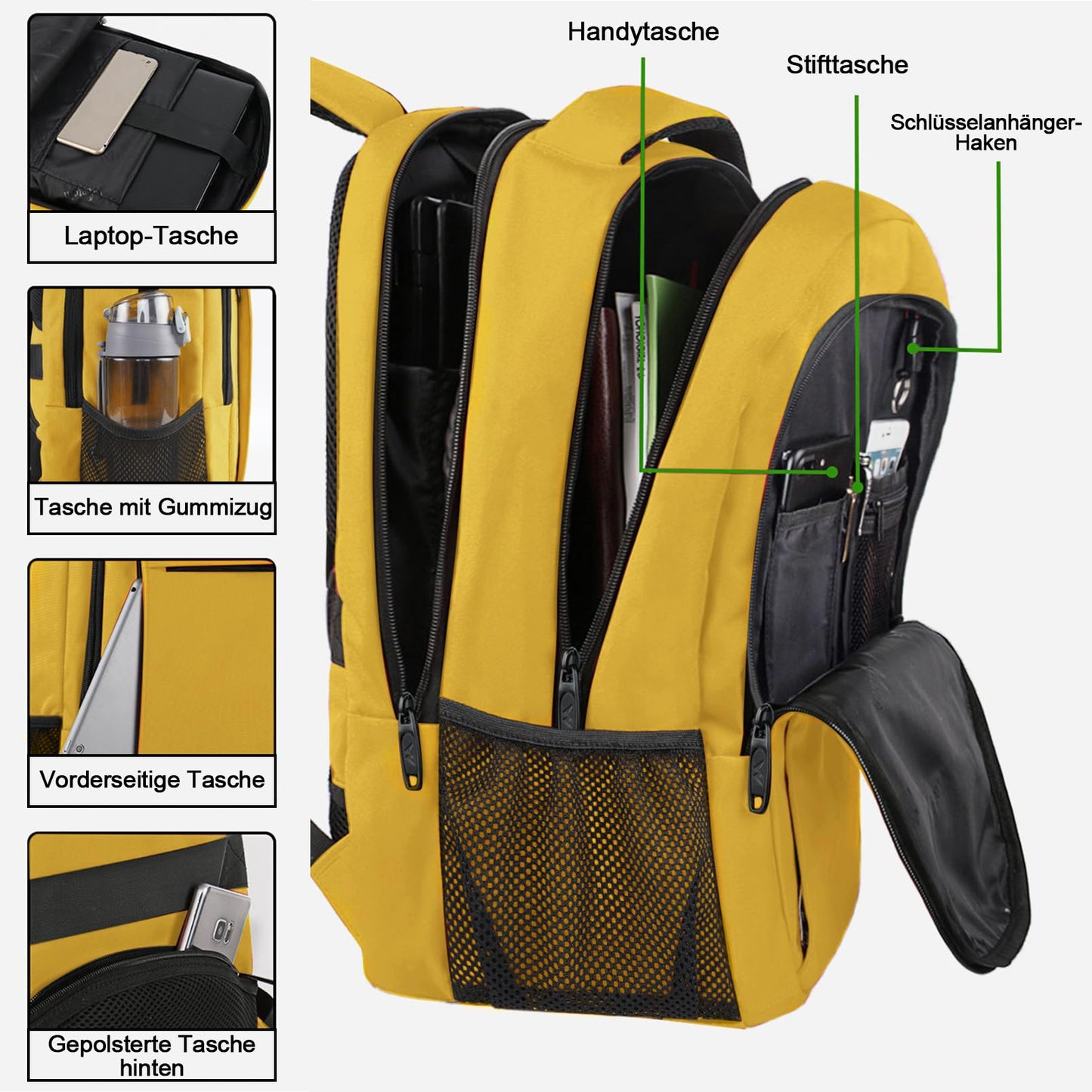 MATEIN Laptop Rucksack Damen 15,6 Zoll Arbeitsrucksack Business Frauen Schulrucksack für Mädchen Jungen mit USB-Ladeanschluss Daypack Student, Zitronengelb
