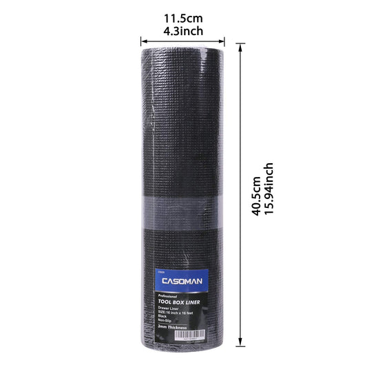 CASOMAN Professional Tool Box Liner and Drawer Liner,Easy Cut Non-Slip Foam Rubber Toolbox Drawer Liner Mat - Adjustable Thick Cabinet Liners,Black,16 inch (Wide) x 16 feet (Long)