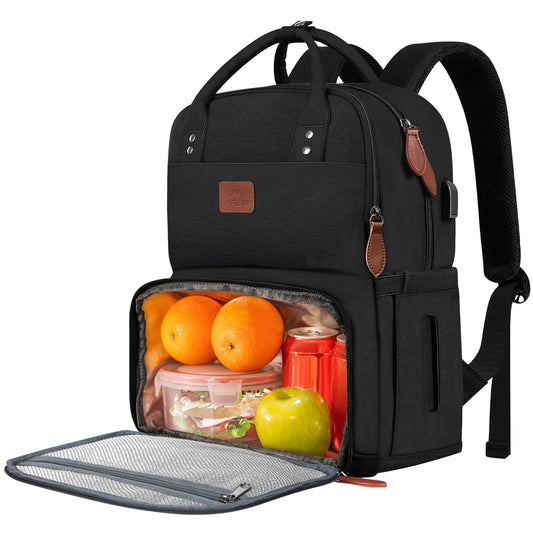 MATEIN Lunch Rucksack, Laptop Rucksack Herren 15,6 Zoll mit Isoliertes Kühlfach, Kühlrucksack mit USB Ladeanschluss, Wasserdicht Kühltasche Lunch Tasche Damen Reisen Arbeit, Schwarz