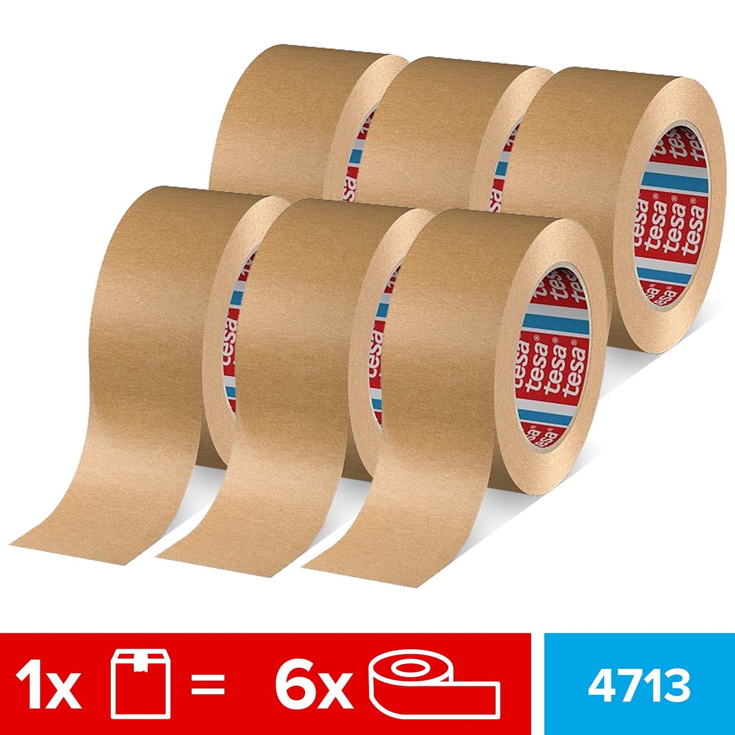 tesa tesapack 4713 Paketband im 6er Pack - Papier Klebeband zum Verschließen von Verpackungen, recyclingfreundlich und lösungsmittelfrei - braun - 6 Rollen je 50 m x 50 mm