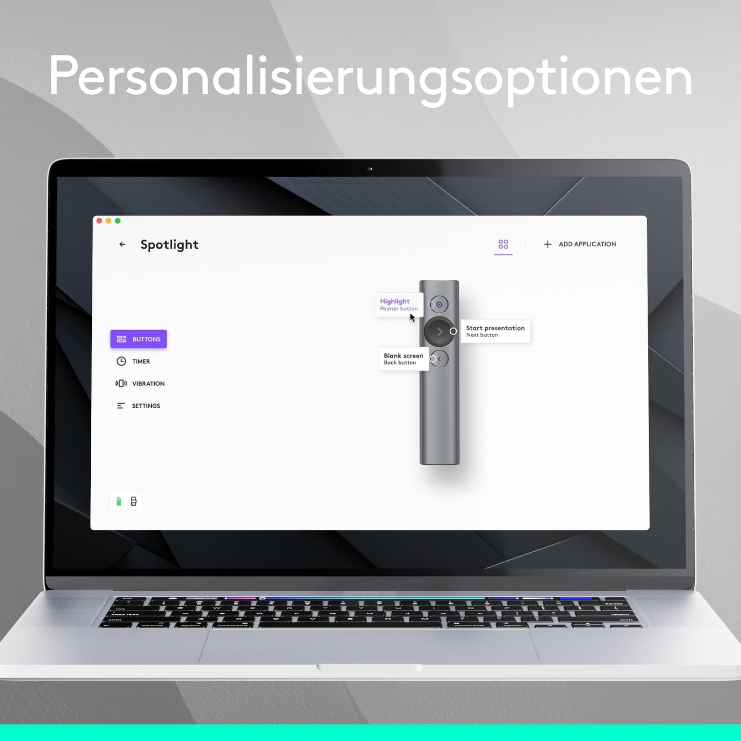 Logitech Spotlight Presenter, Bluetooth und 2.4 GHz Verbindung via USB-Empfänger, Digitaler Laserpointer, 30m Reichweite, Timer, Vibrationsalarm, PC/Mac/Android/iOS - Slate/Grau