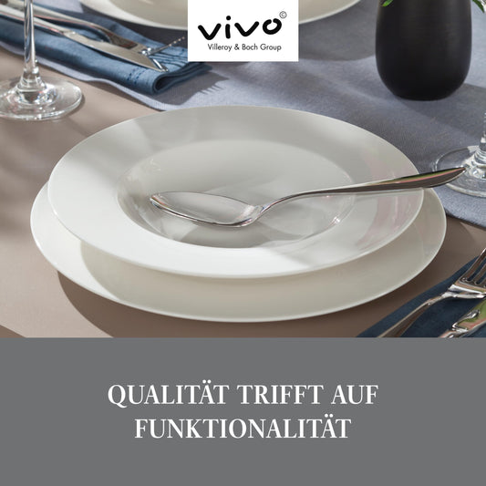 vivo – Villeroy & Boch – Basic White Kombiservice 30 Teilig, Spülmaschinenfest, Mikrowellensicher, Tafelservice Weiß, Geschirrset, Kaffeeservice, Keramik, Teller, Tassen, Premium Porzellan