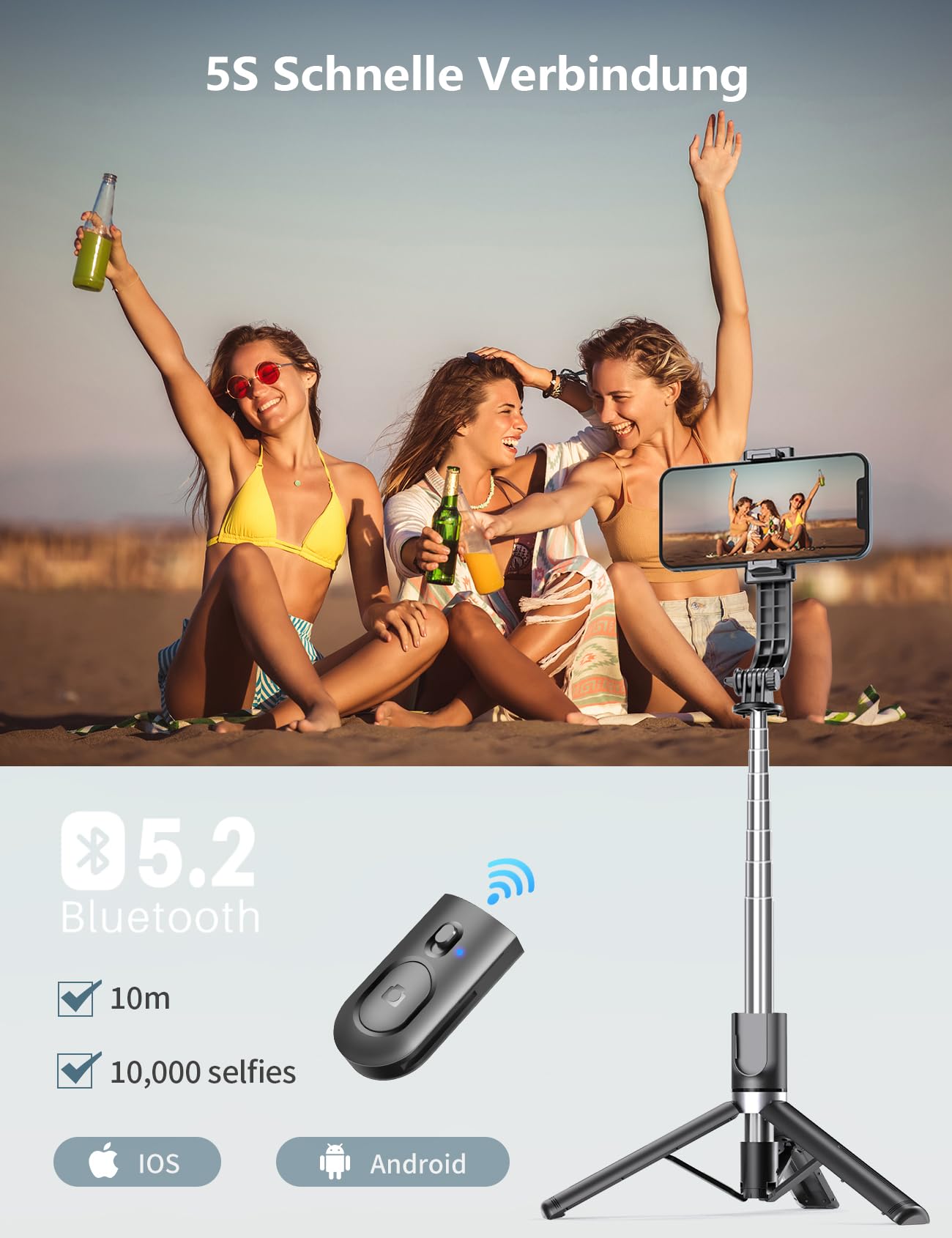 Selfie Stick Stativ mit 2 Fülllicht, 114cm Verbessertem Stabil Handy Stativ mit Abnehmbarer Fernbedienung, Stativ für Smartphone Kompatibel mit iPhone Samsung & Android Smartphones