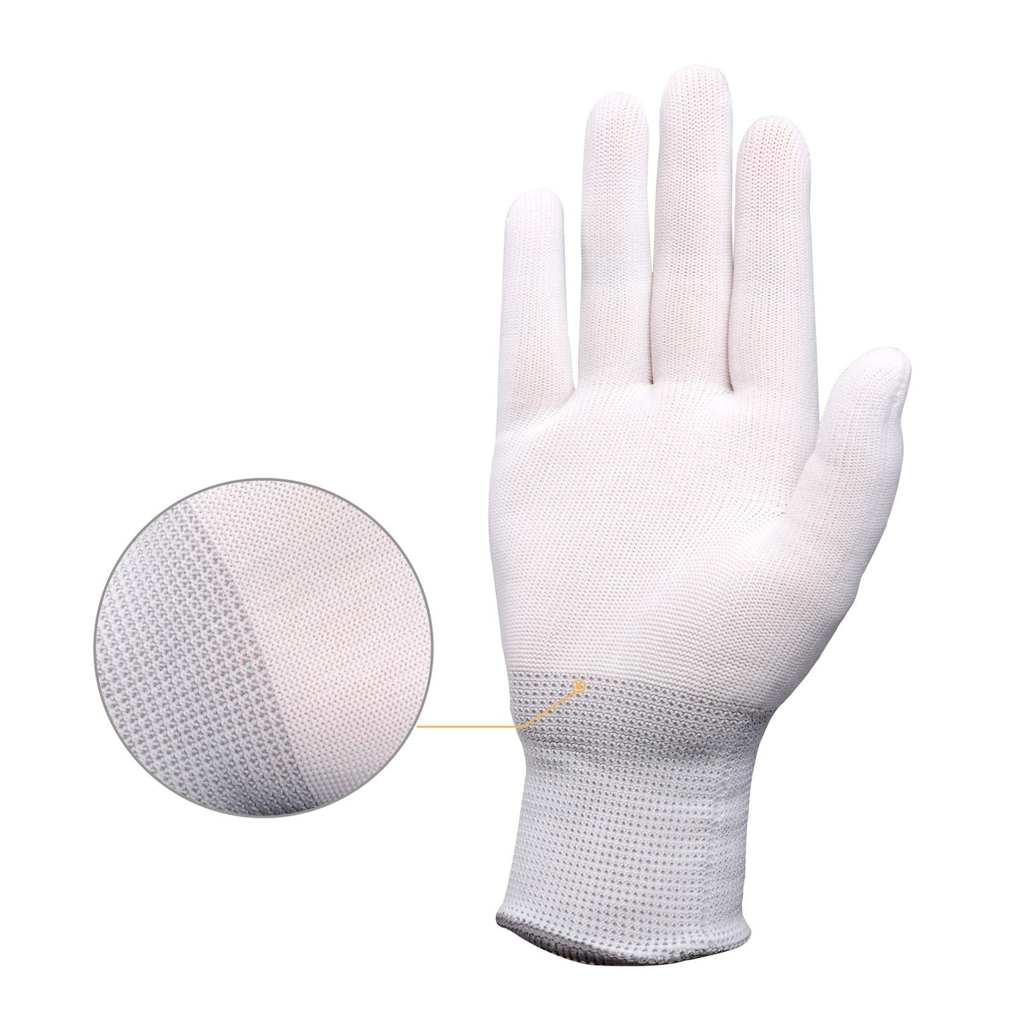 EHDIS 6 Paar Nylon Weiß Arbeitshandschuhe Stretchy Vollfinger Arbeitshandschuhe Antistatische Anti-Rutsch Handschuhe zum Waschen, Autopflege, Haushalt Reinigung Keeper