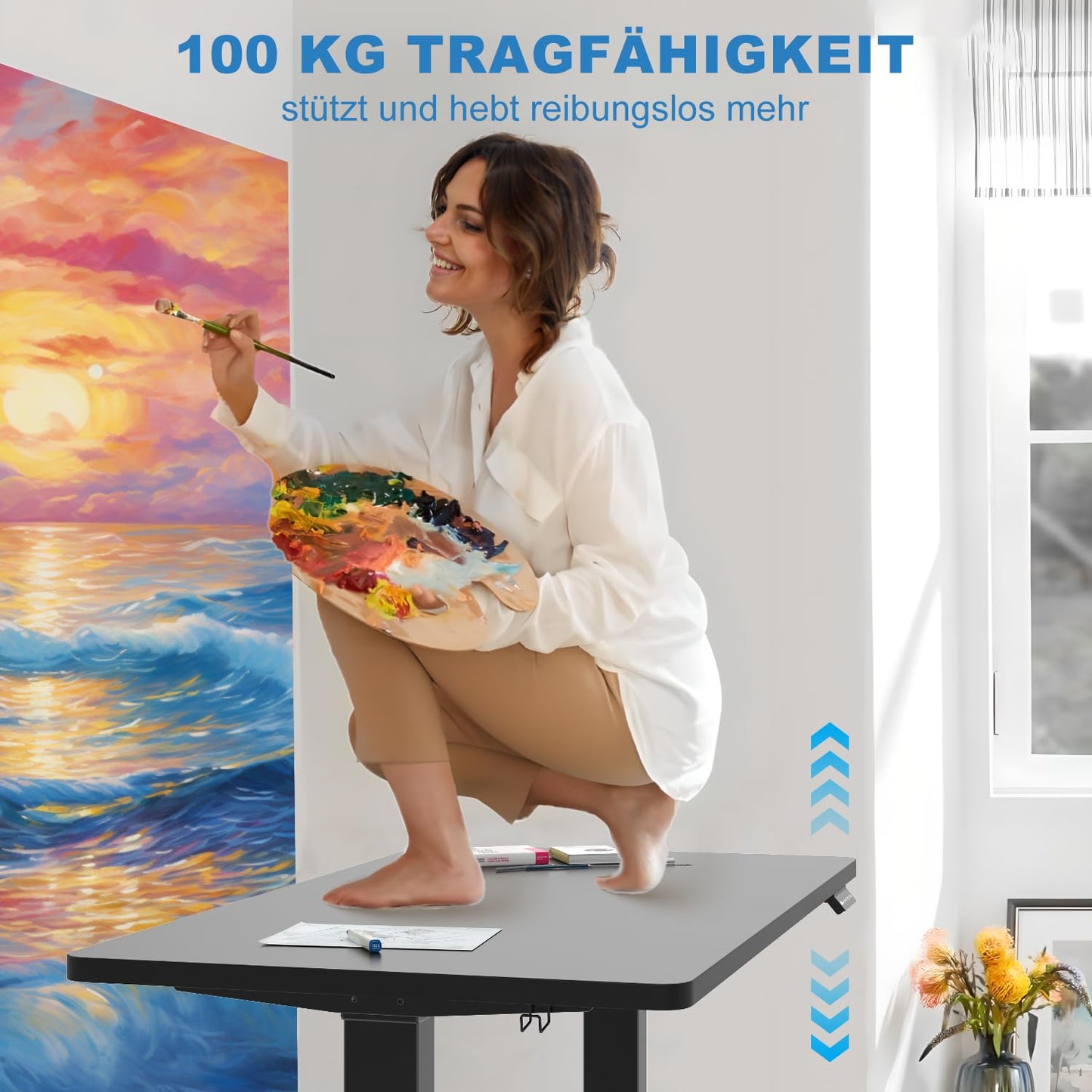 Devoko Höhenverstellbarer Schreibtisch mit 2 Motoren，25mm Einteilige Tischplatte, 160x80 cm Mobiler Elektrisch Computertisch mit Kabel Management, Schwarz - Perfekte Ergonomie für Dein Büro