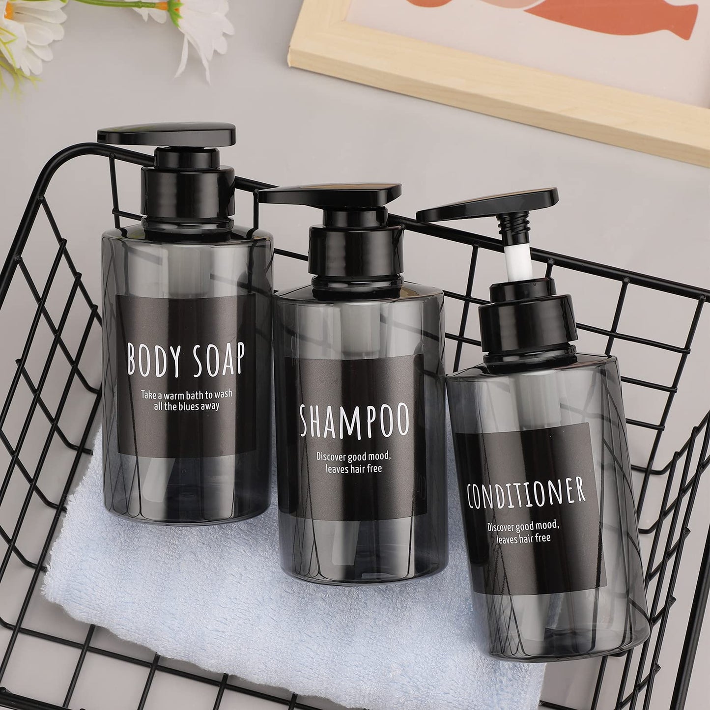 300ml Leere Shampoo-Flasche, Segbeauty 3pcs Kunststoff-Pumpspenderflasche, 10,1 Unzen Nachfüllbare Shampoo-Pumpflaschen für die Dusche Körperseife Haarspülung Hotel Badezimmer Grau