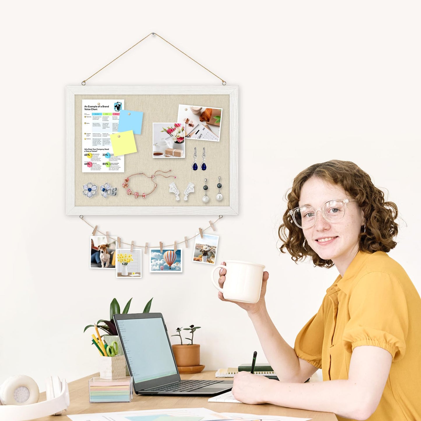 DOLLAR BOSS Pinnwand Kork mit Leinen 30×40CM Korkwand Pinnwand Klein, Pinwand mit Weißem Rahmen Doppelseitige Korktafel Für Zuhause, Küche, Büro, Dekoratives Aufhängen mit 10 Reißzwecken 1 Stück