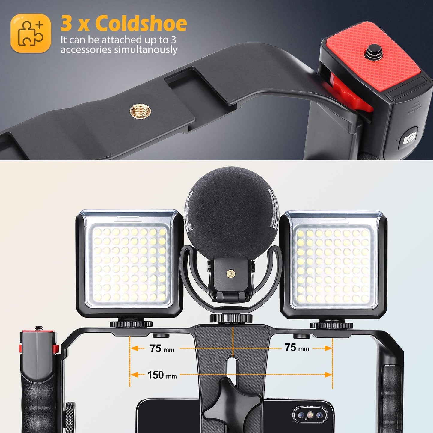 Zeadio Kabellos Smartphone Video Rig, Handgriff Griffstabilisator mit Fernbedienung für Video Maker Filmmaker Videographer, passend für alle iPhone- und Android-Smartphones