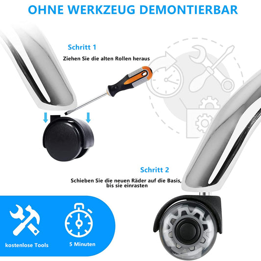 Ersatz-bürostuhl rollen(1000KG)–11x22MM, Leichtgängige und leise hartbodenrollen, schreibtischstuhl für Gaming-Stühle,Geeignet für jeden Boden,keine Kratzer(Satz von 5)